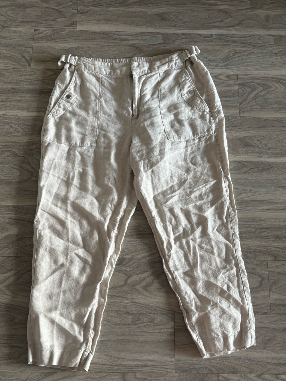 Athleta Cropped Linen-Style Ankle Pants in Light Cream